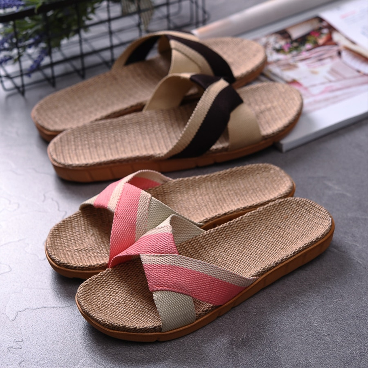 Chanclas antideslizantes de lino 