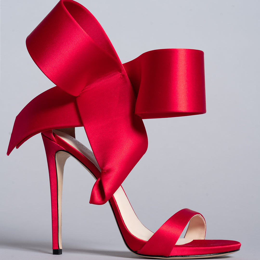 Bow Strap Stiletto Sandals - Red