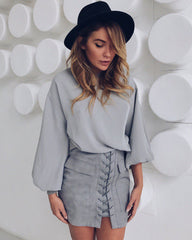 Lace Up Faux Suede Skirt