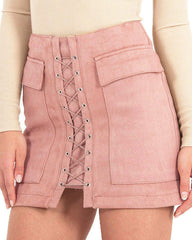 Lace Up Faux Suede Skirt