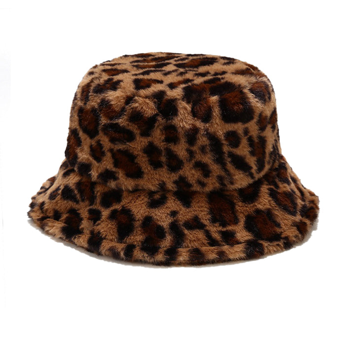 Sombrero de pescador esponjoso de leopardo