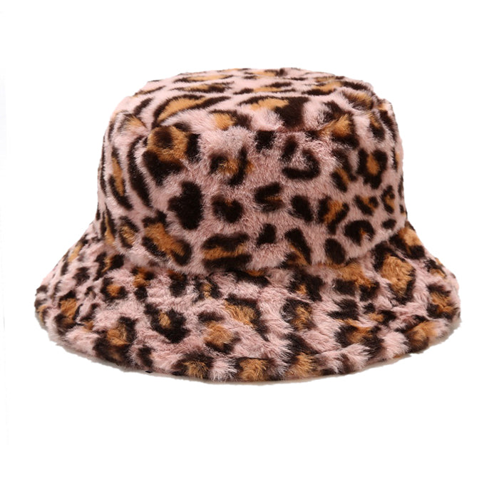 Sombrero de pescador esponjoso de leopardo