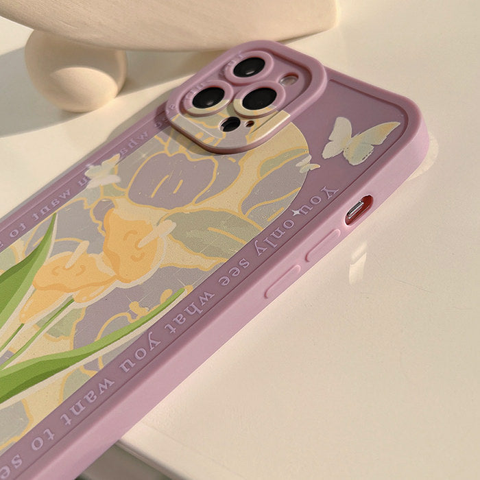 Funda para iPhone con diseño de lirio y lavanda