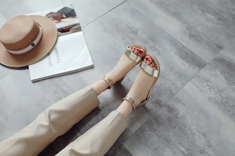 Sandalias casuales de cuero genuino 