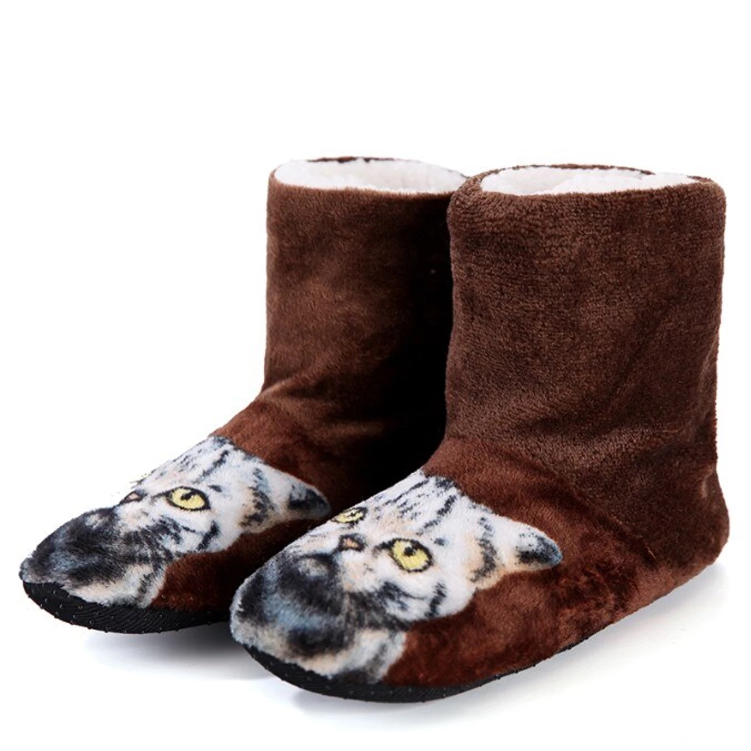 Warm Plush Home Slippers With Cat Print