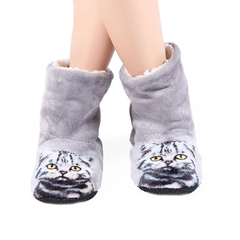 Warm Plush Home Slippers With Cat Print