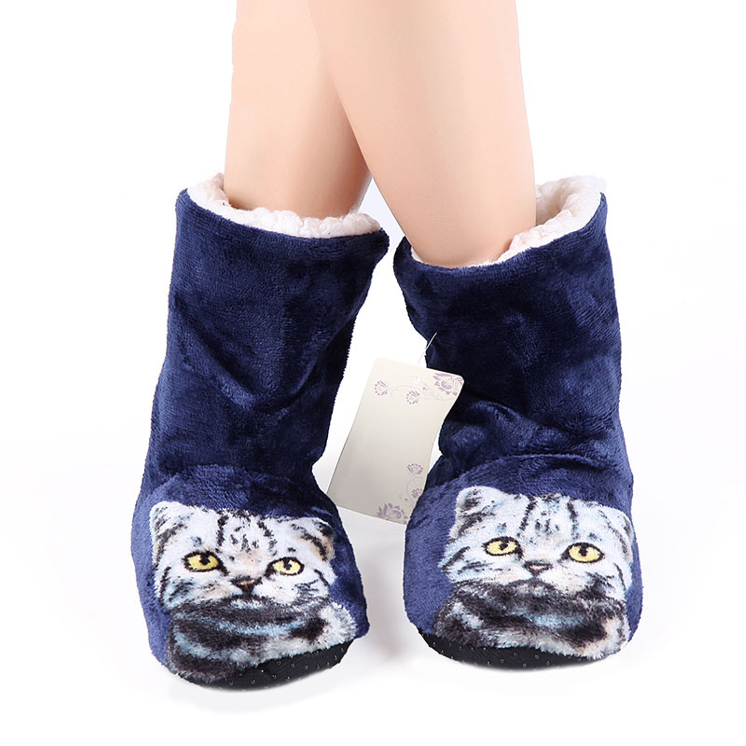 Warm Plush Home Slippers With Cat Print