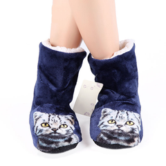 Warm Plush Home Slippers With Cat Print