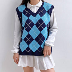 Navy Blue Argyle Vest