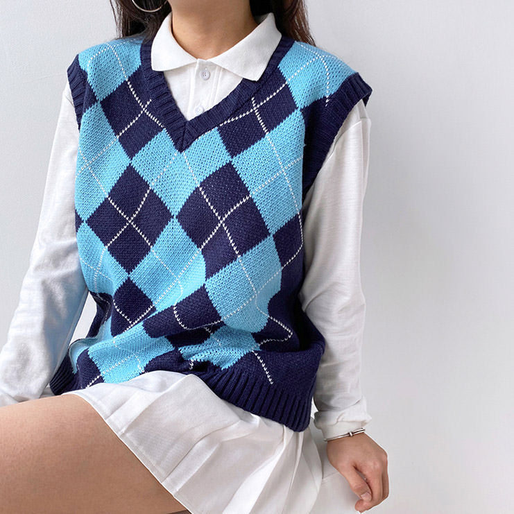 Navy Blue Argyle Vest