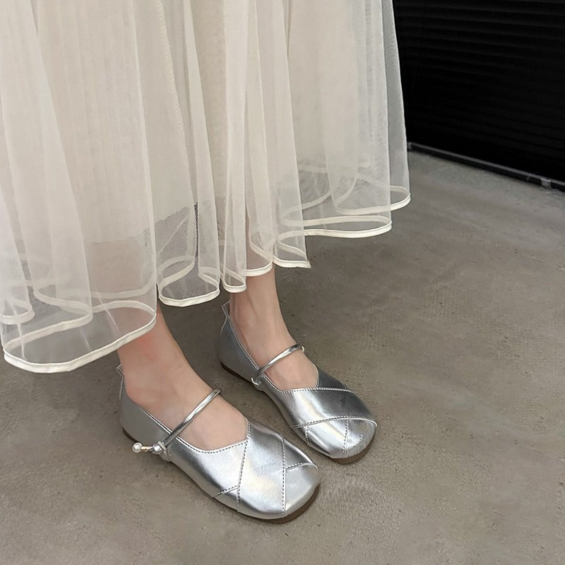 Mary Jane Pearl Soft-Soled Leather Shoes