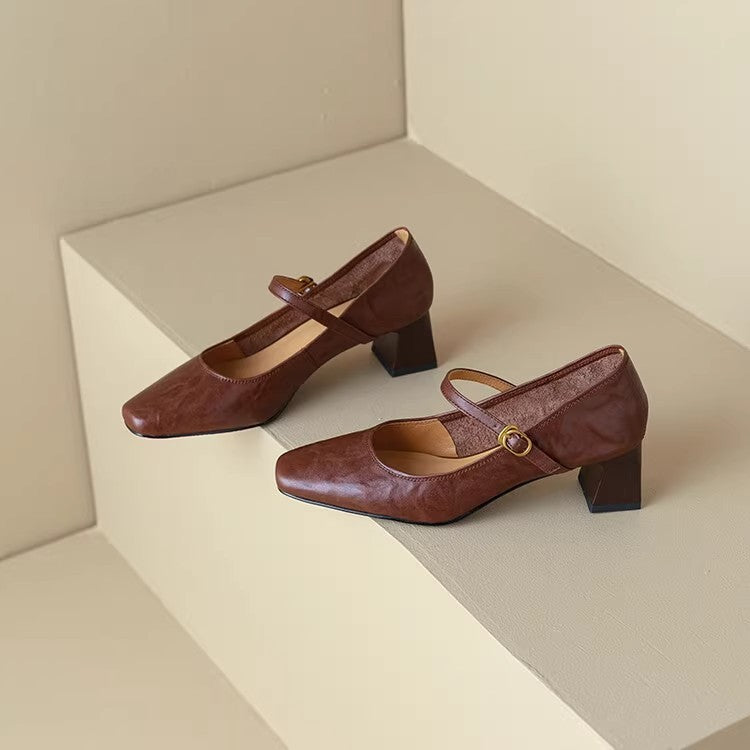 Retro Thick-Heeled One-Strap Mary Jane Shoes
