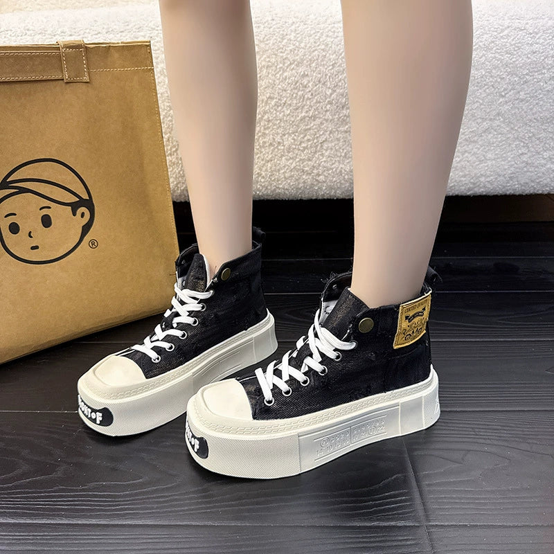 Botines de plataforma de lona vaquera gótica punk para mujer