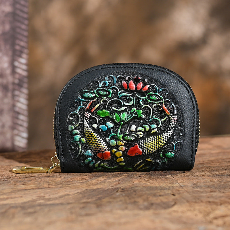 Portemonnaie aus Leder im Vintage-Stil mit Tierprägung