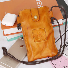 Vintage Mini-Telefontasche aus pflanzlich gegerbtem Leder 