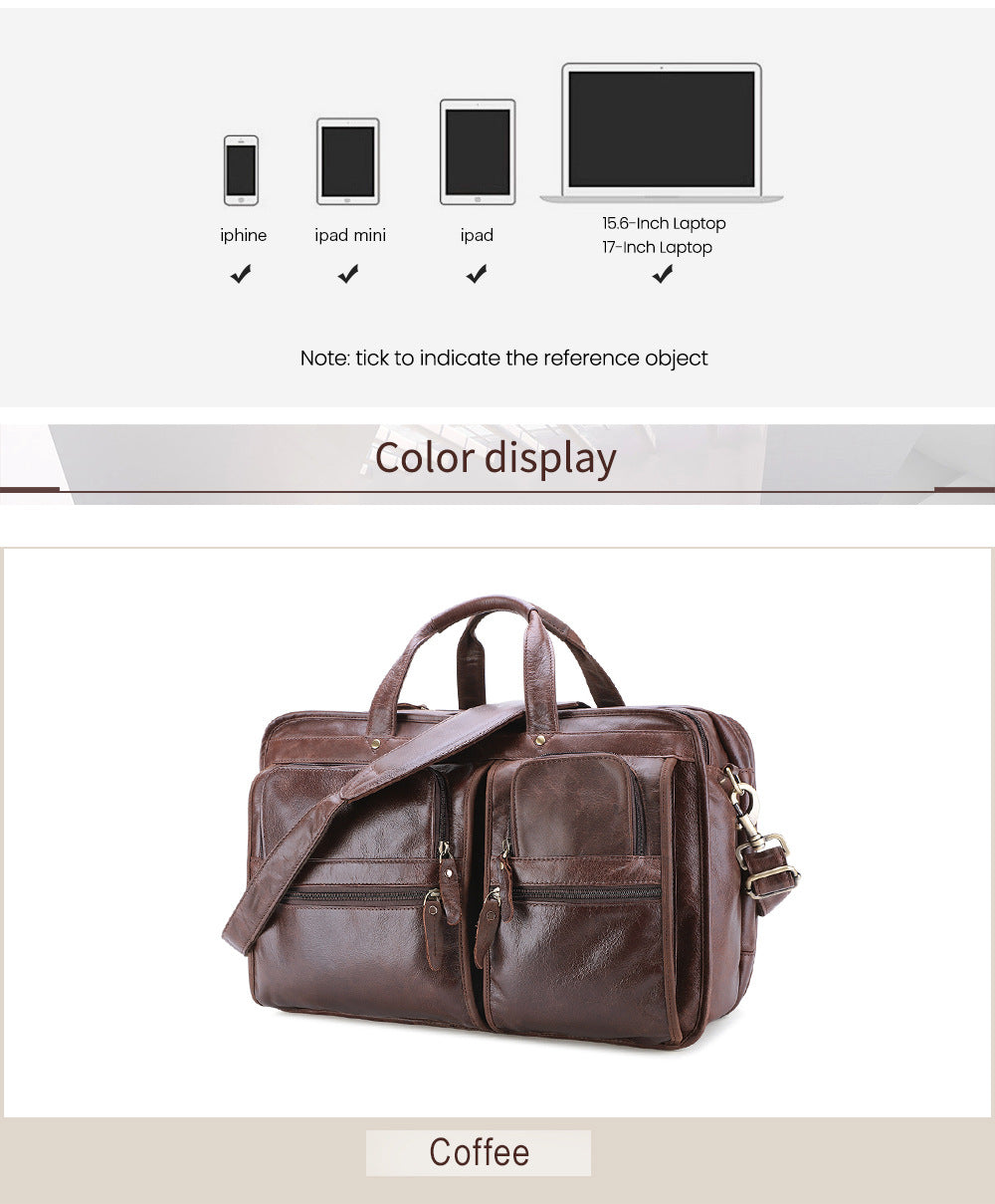 17" Laptoptasche aus Leder mit großem Stauraum