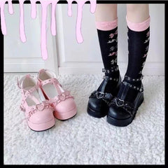 Mary Jane Wedge Heel Platform Leather Shoes