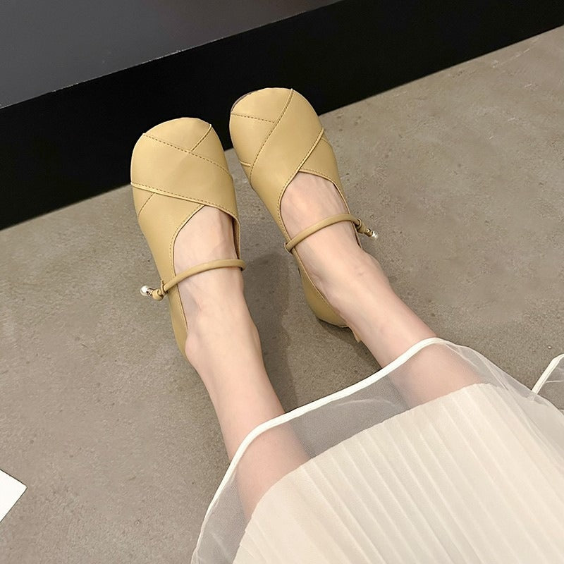 Mary Jane Pearl Soft-Soled Leather Shoes