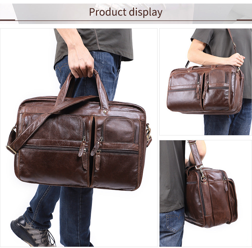 17" Laptoptasche aus Leder mit großem Stauraum