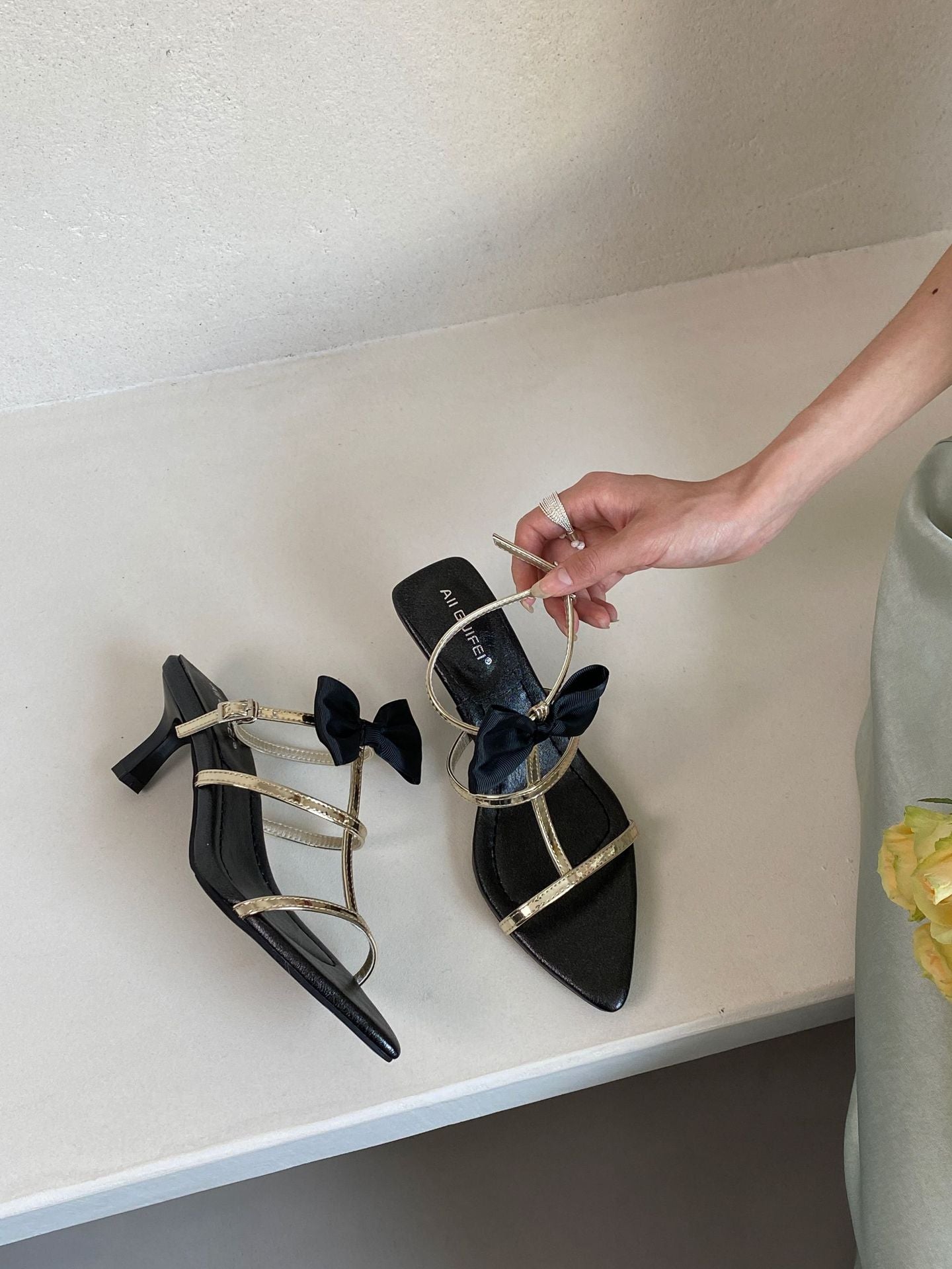 Pointed Bow T-strap Roman Stiletto High Heels