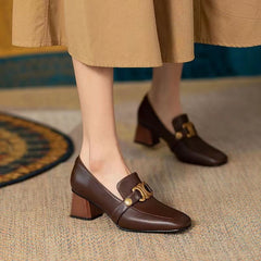 Soft Leather Square Toe British Style Small Leather Shoes