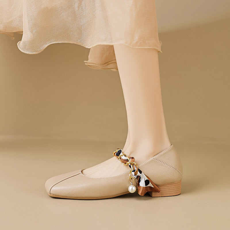 Square Toe Mary Jane Pearl Low Heels