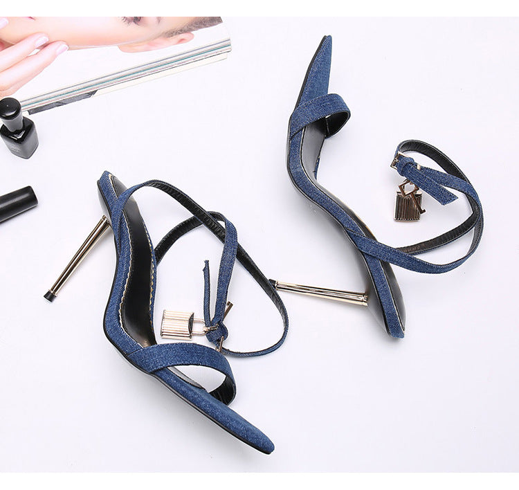 Narrow Strap Metal Ankle Sandals - Blue