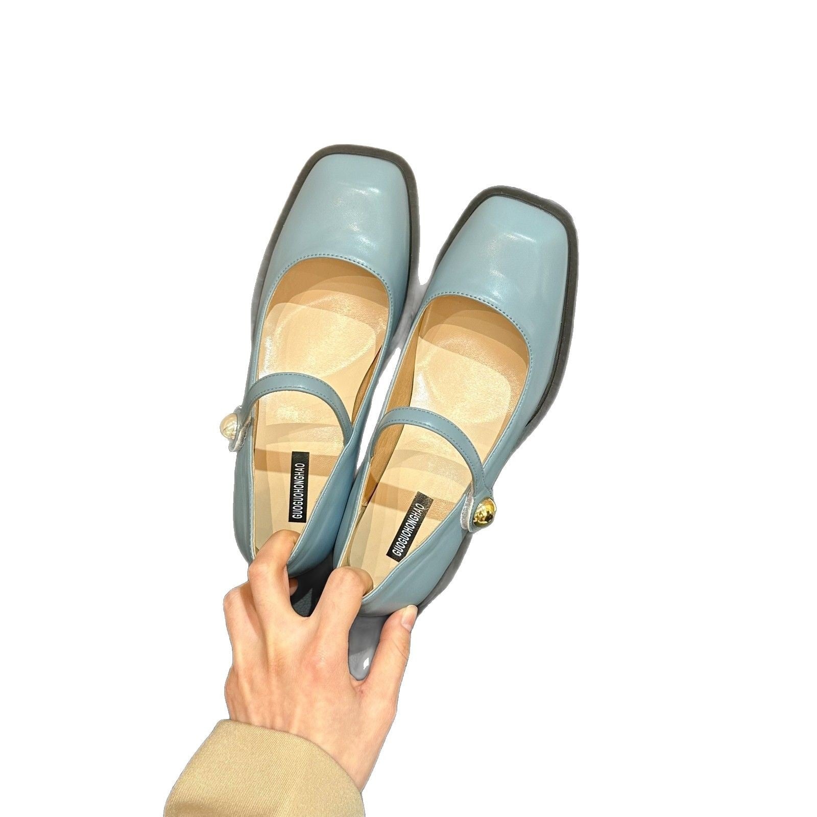 Chunky Heel Square Toe Leather Shoes