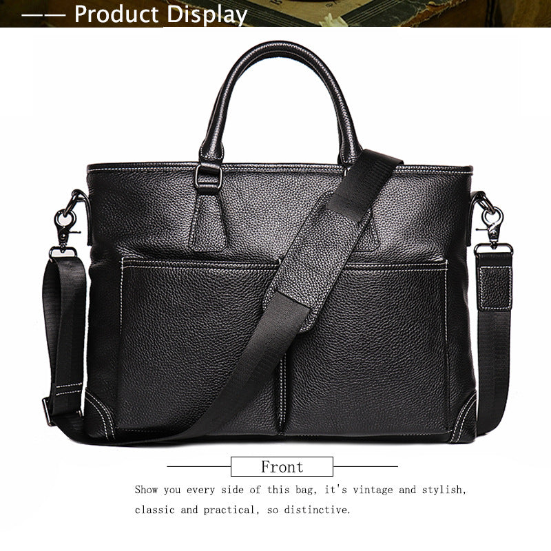 Black Cowhide Leather Business Computer Bag