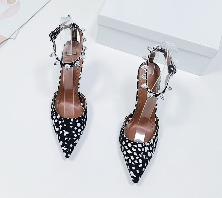 Satin Rhinestone High Heels - Pointed Toe