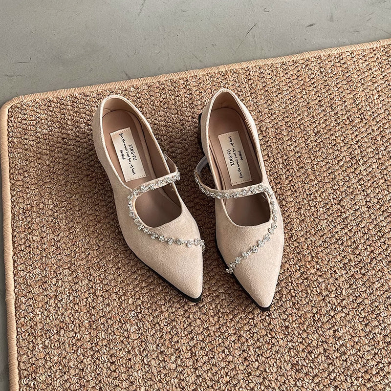 Chunky Heel Square Toe Shallow Leather Shoes