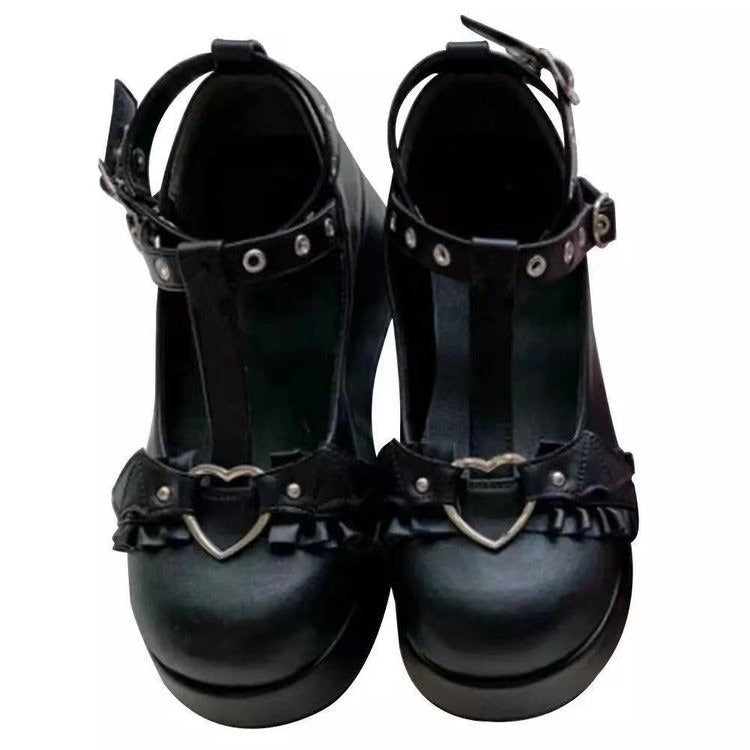 Mary Jane Wedge Heel Platform Leather Shoes