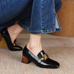 Soft Leather Square Toe British Style Small Leather Shoes