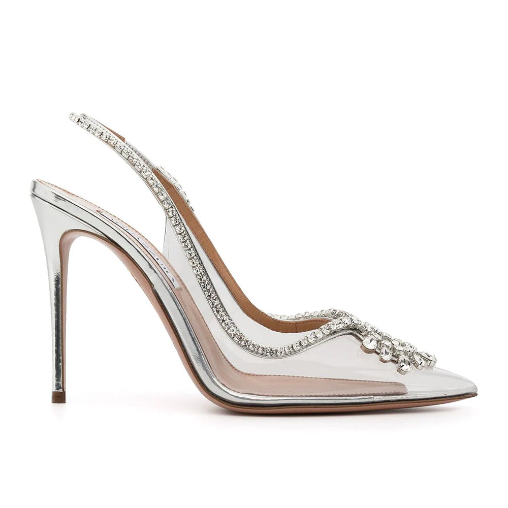 Transparente High Heels mit spitzer Spitze und Strasssteinen