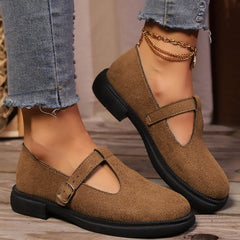 British Style Leather Flat Thick Heels
