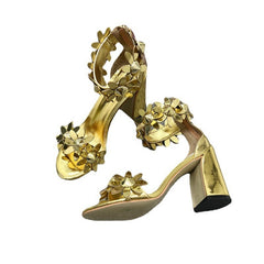 Gold Block Heel Patent Leather Sandals