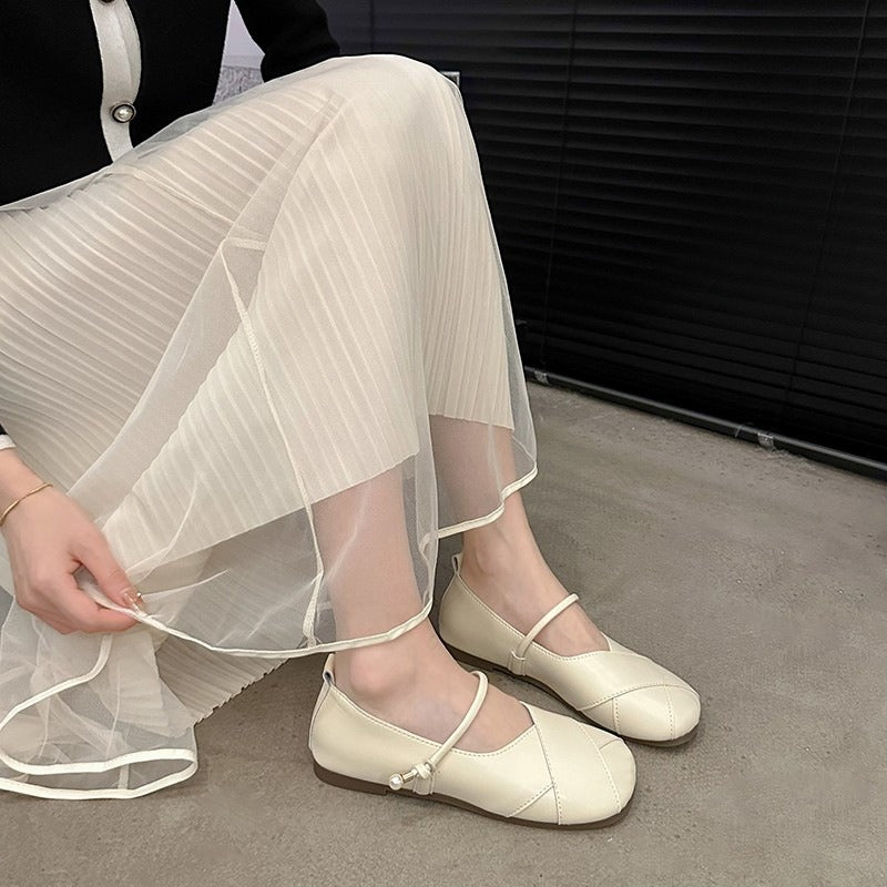 Mary Jane Pearl Soft-Soled Leather Shoes