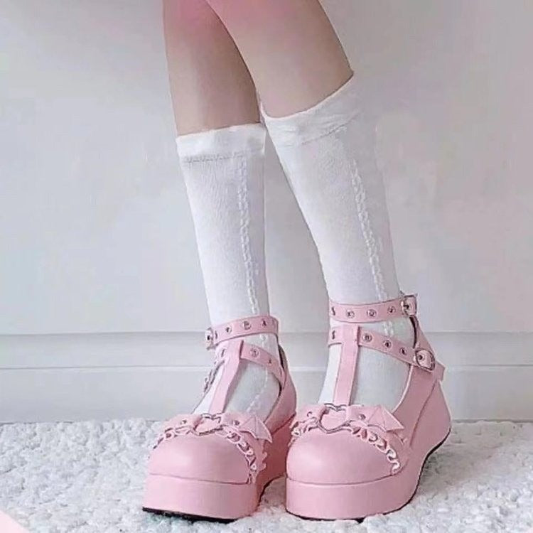Mary Jane Wedge Heel Platform Leather Shoes