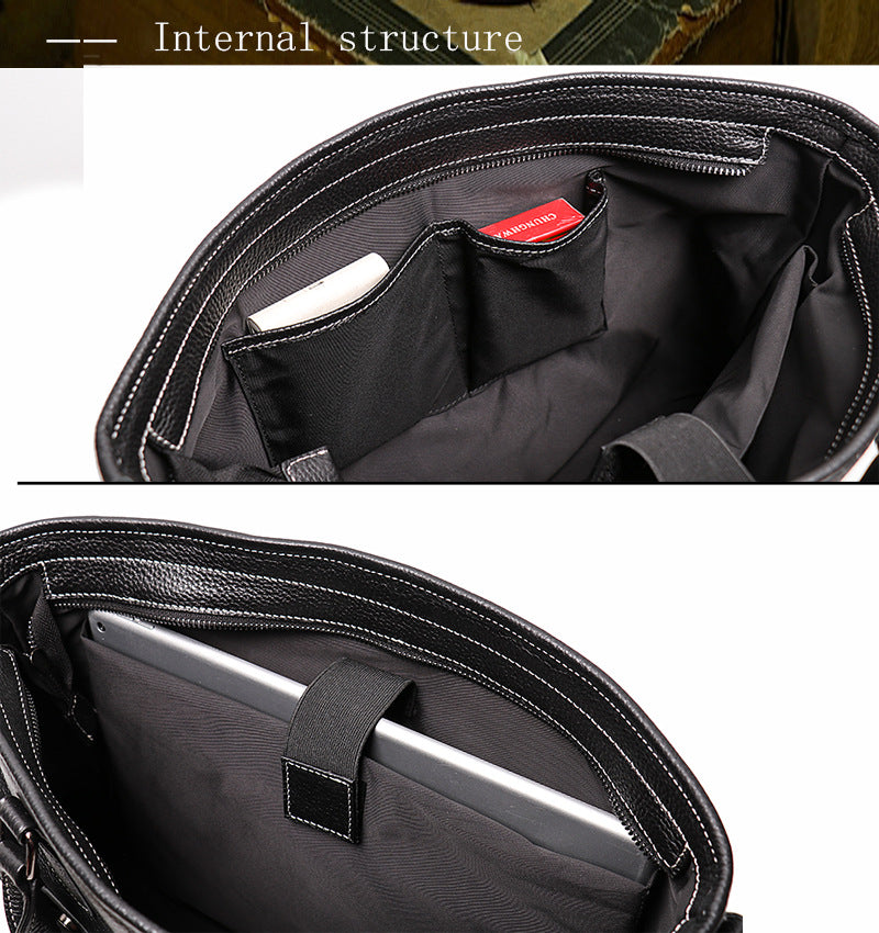 Black Cowhide Leather Business Computer Bag