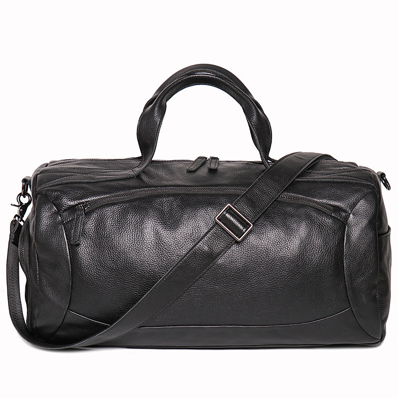 Black Leather Traveling Duffle Bag