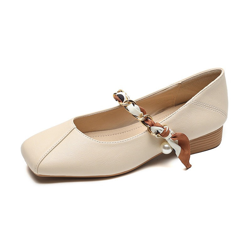Square Toe Mary Jane Pearl Low Heels