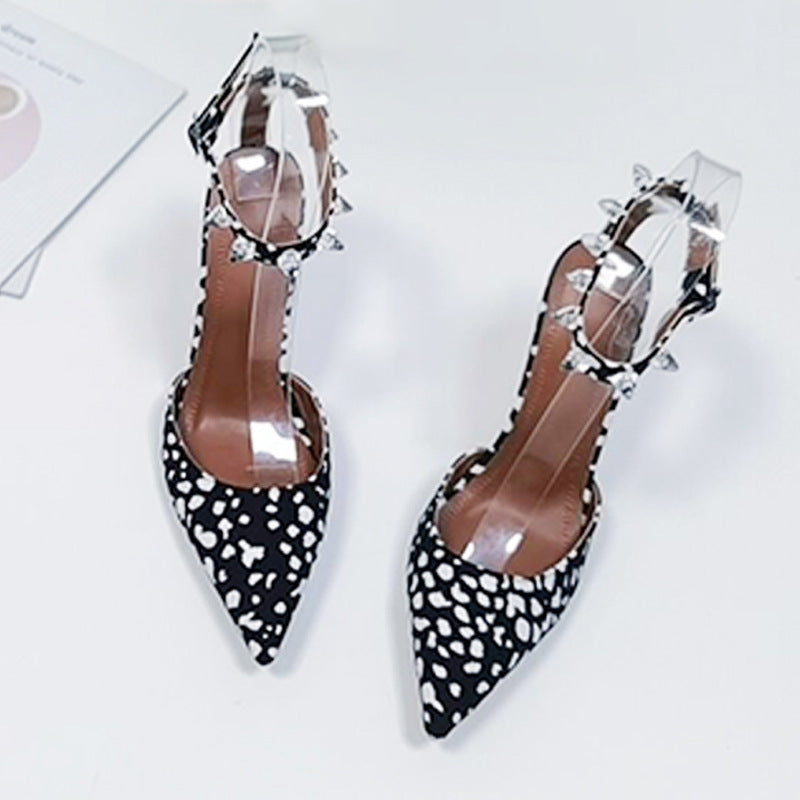 Satin Rhinestone High Heels - Pointed Toe