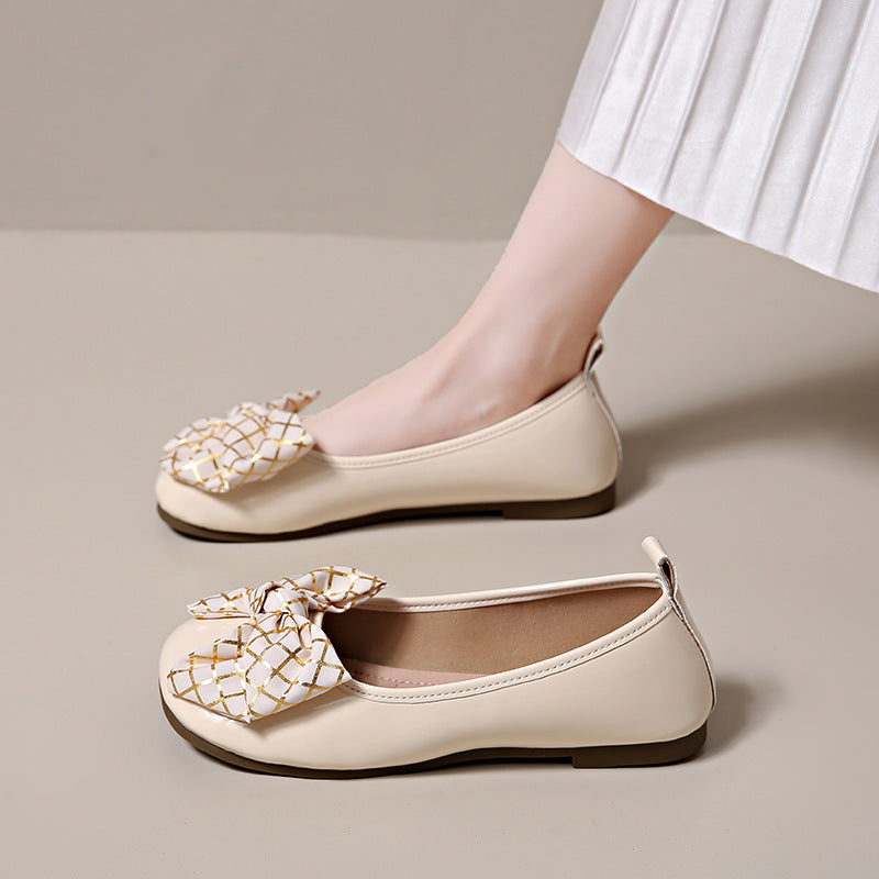 Bow-Tied Mary Jane Small Leather Shoes