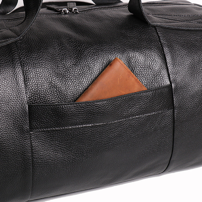 Black Leather Traveling Duffle Bag