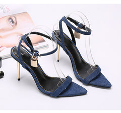 Narrow Strap Metal Ankle Sandals - Blue