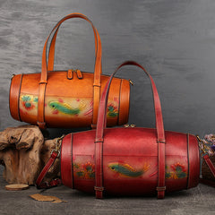 Damen Vintage Beuteltasche aus Leder mit Fischprägung