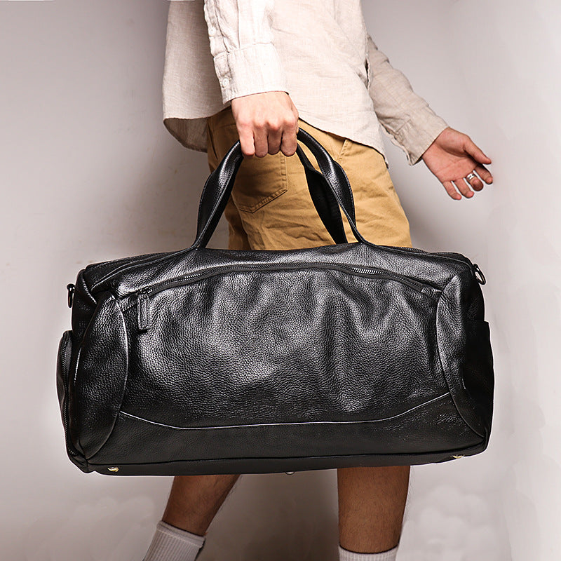 Black Leather Traveling Duffle Bag