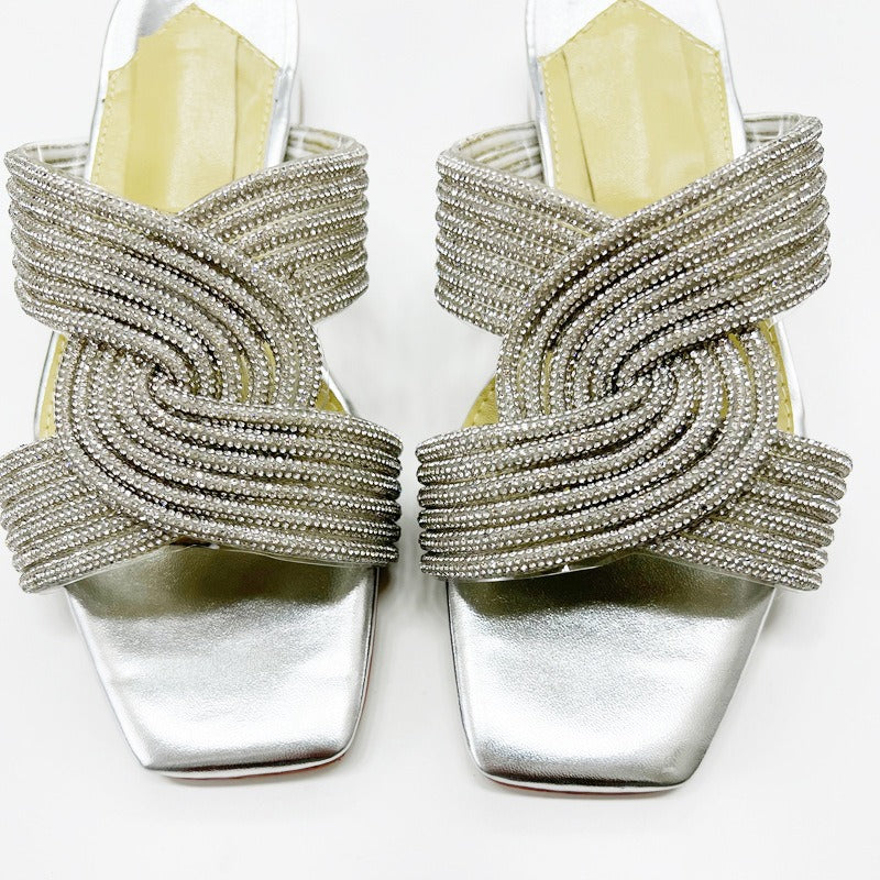 Rhinestone Open Toe Flats