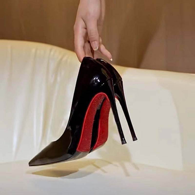 Black Side Hollow Red Bottom Pointed Stiletto