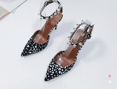 Satin Rhinestone High Heels - Pointed Toe